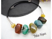 COLIER STATEMENT HANDMADE UNICAT AGATE MULTICOLORE (COD1195)